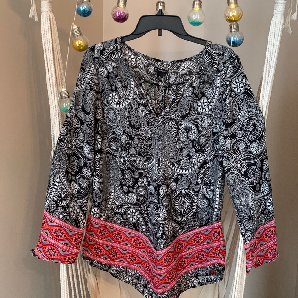 New Direction- Medium sheer black/ pink blouse